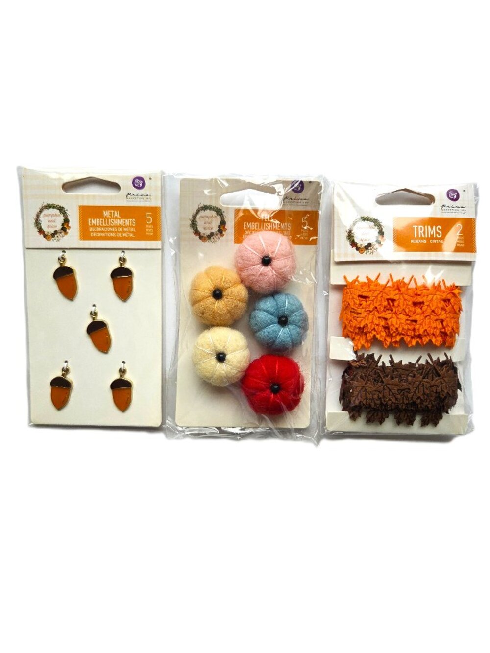 Prima Marketing Pumpkin Spice Fall Halloween Craft Lot Felt Charms Ribbon Trims